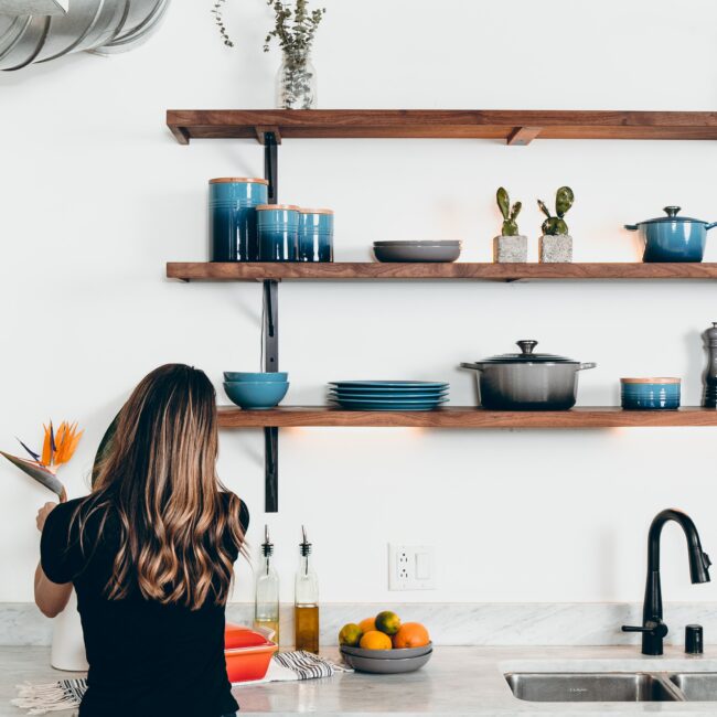 Woman baking in a beautiful clean kitchen